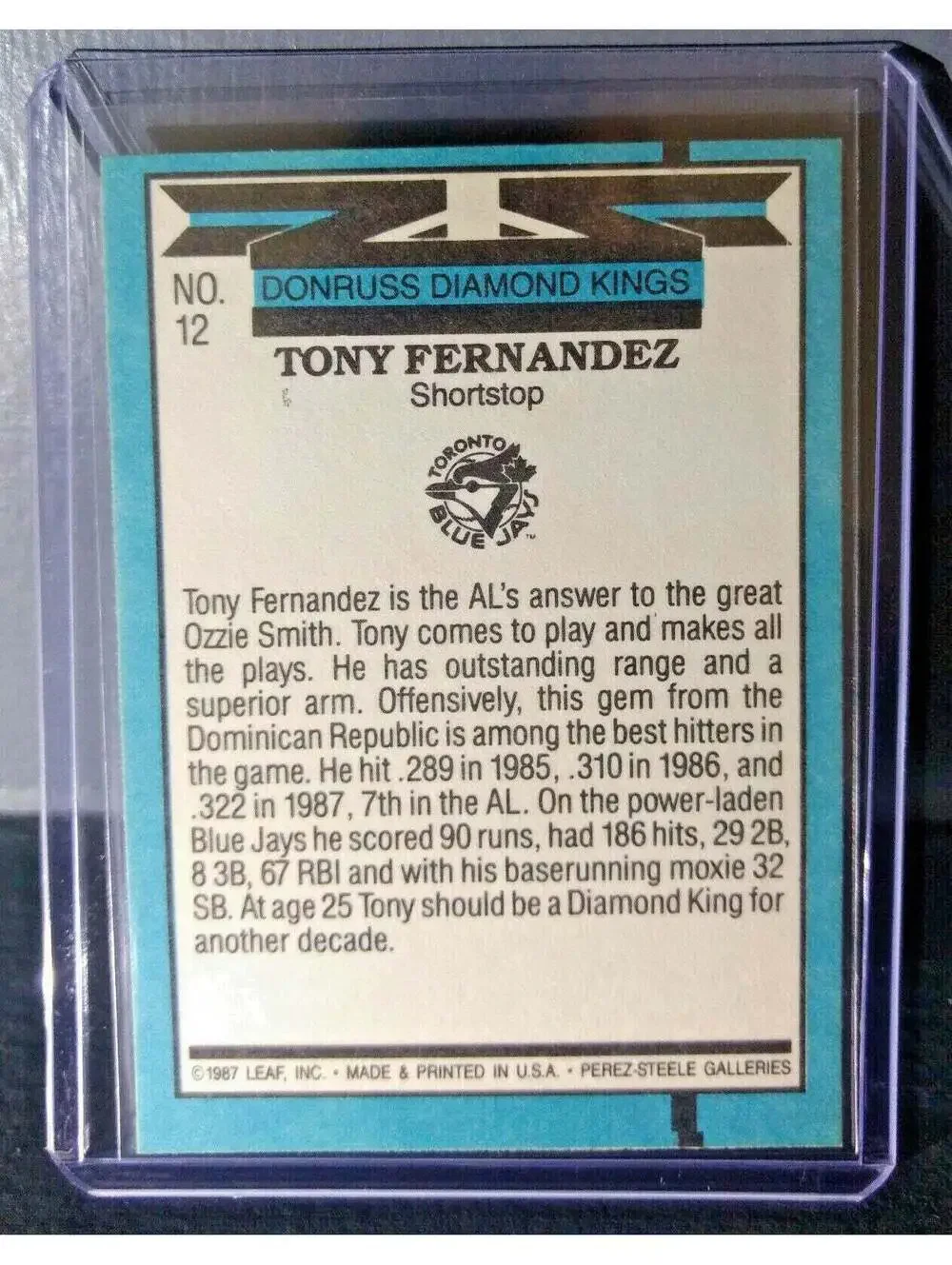 1988 Tony Fernandez Donruss Diamond Kings #12 Baseball Card